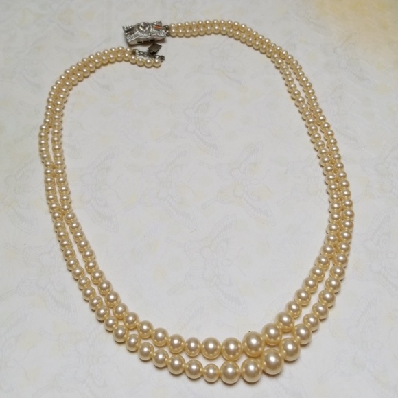 Marvella Jewelry - Vintage Art Deco Marvella 2 Strand Pearl Choker
